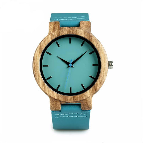 Blue Designed Antique Bamboo Wristwatch