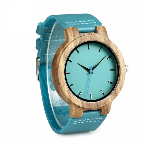 Blue Designed Antique Bamboo Wristwatch