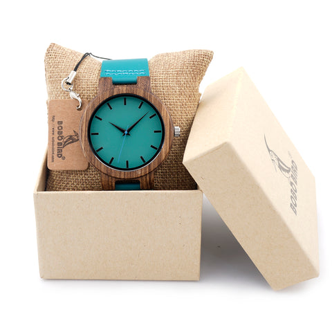 Blue Designed Antique Bamboo Wristwatch