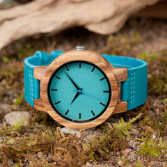 Blue Designed Antique Bamboo Wristwatch