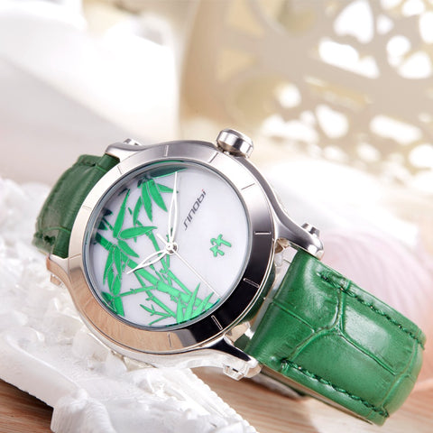 Green Bamboo Women Wristwatch