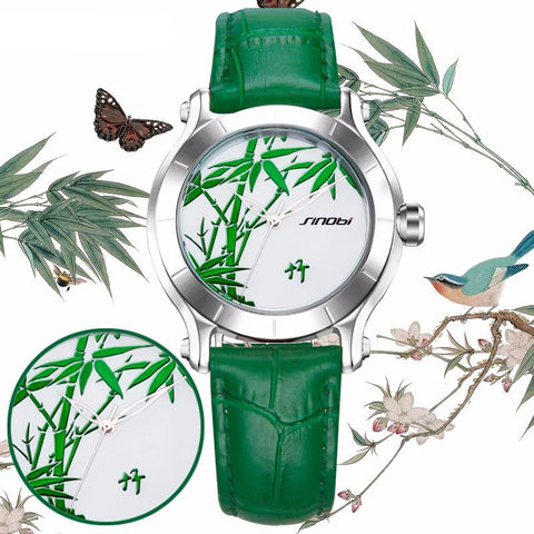 Green Bamboo Women Wristwatch
